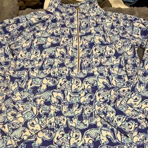 Lilly Pulitzer Blue and White elephant quarter zip